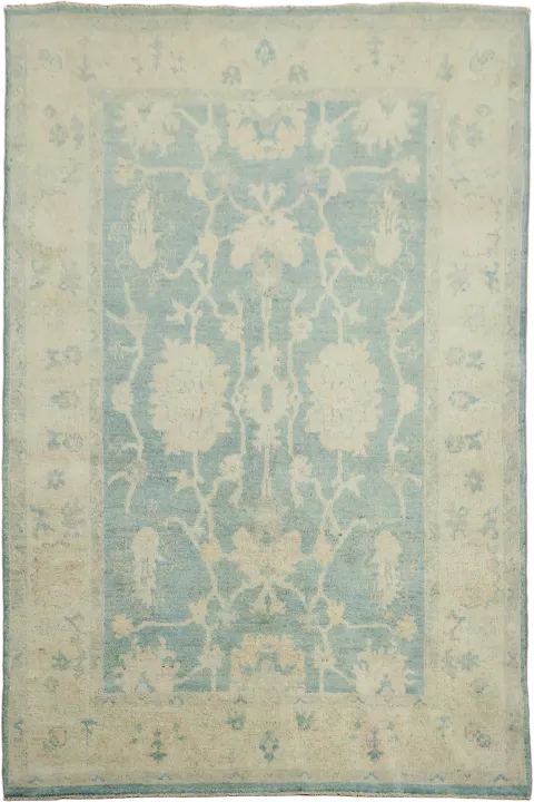 All Over Muted Green Traditional Oushak Oriental Wool Rug 4x6