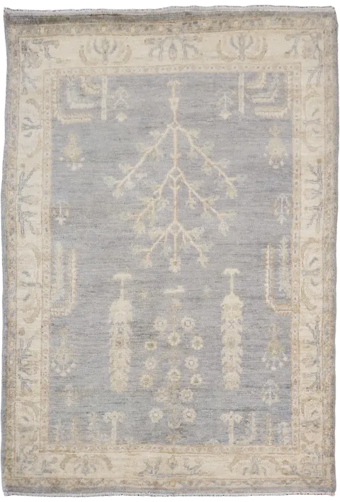Muted Grey Turkish Traditional Oushak Wool Rug 3x4