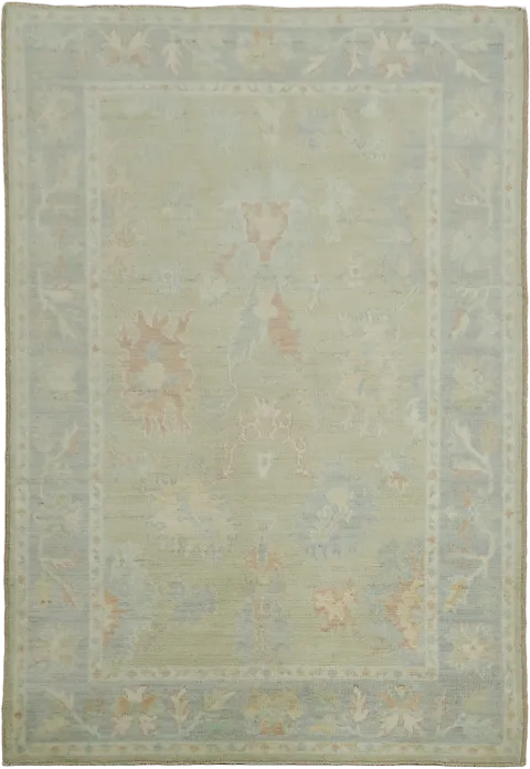 Green Muted Vegetable Dye Wool Traditional Oushak Rug 4x6