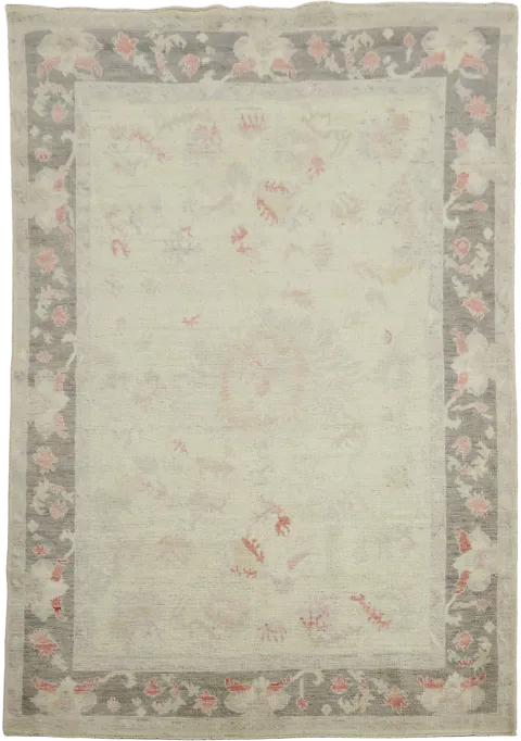 Muted Vegetable Dye Wool Traditional Oushak Rug 5x7