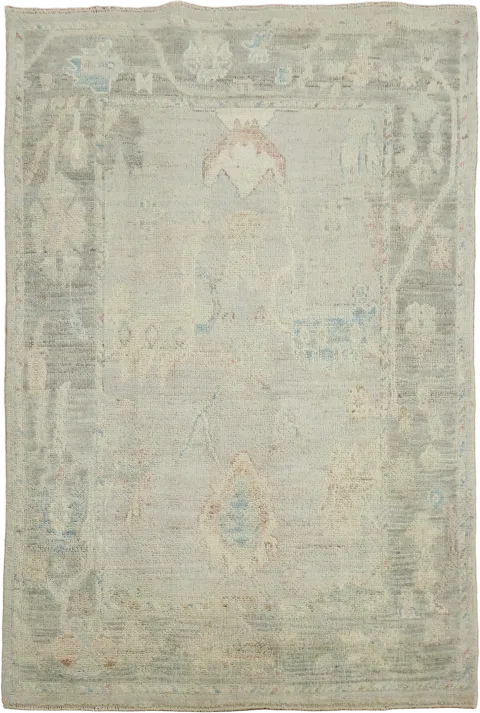 Muted Vegetable Dye Wool Oushak Turkish Rug 3x5