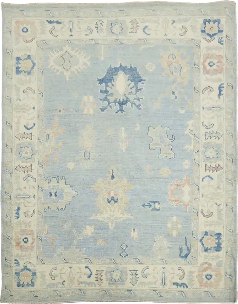 Blue Vegetable Dye Wool Oushak Turkish Rug 5x7