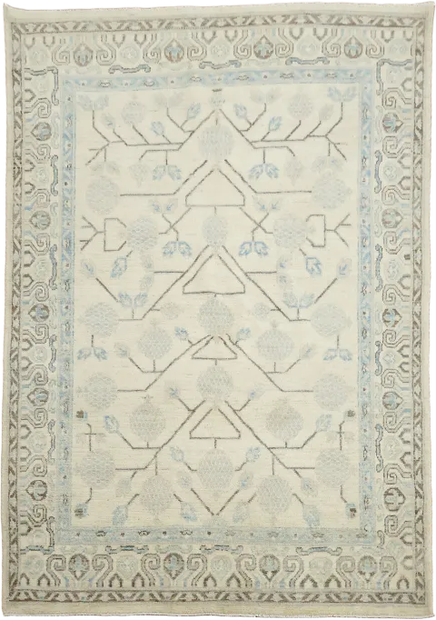 Decotative Geometric Wool Oushak KhotanTurkish Rug 5x7