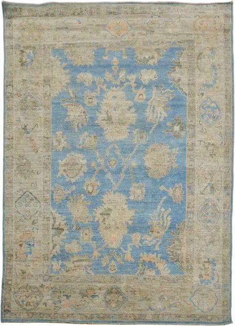 Top Quality Blue Floral Wool Oushak Turkish Rug 5x7