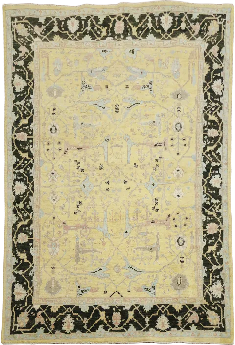 Geometric Wool Oushak Turkish Rug 5x7