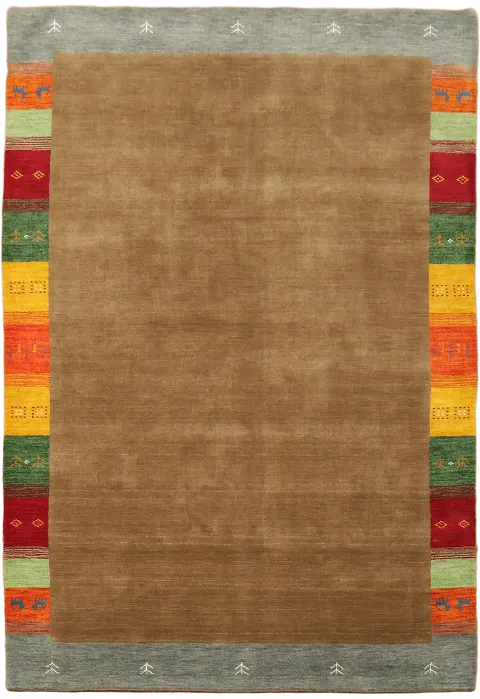 7x10 Gabbeh Area Rug with Brown Center & Colorful Border