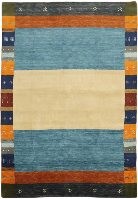 Soft Blue & Beige Gabbeh Tribal Area Rug 7x10