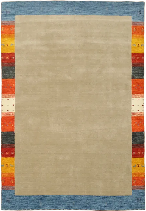 Beige Gabbeh Area Rug with Colorful Border 7x10