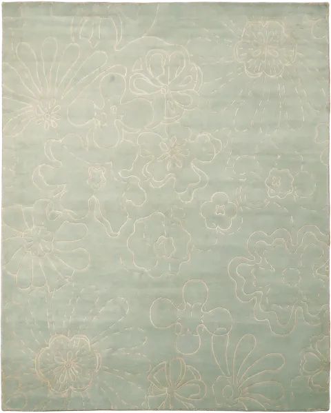 Soothing Light Blue Nepalese Floral Area Rug 8x10