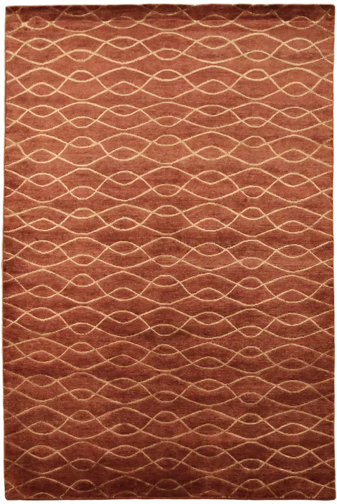 Rust Red Wave Modern Nepalese Area Rug 6x9