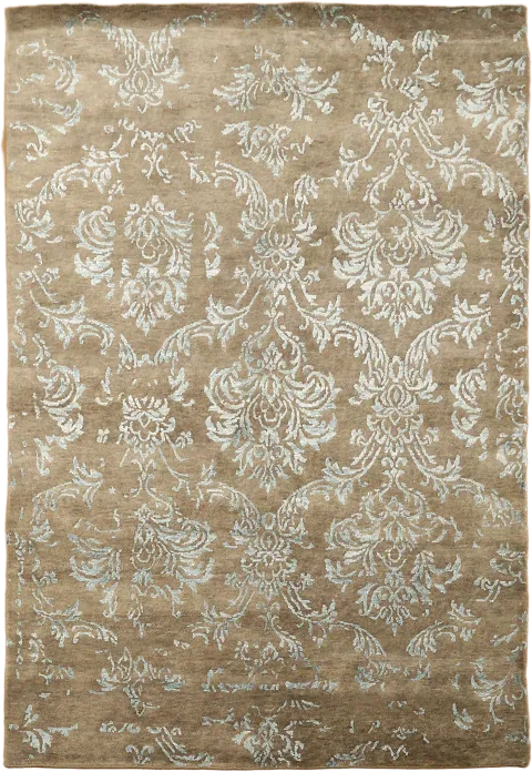 Taupe & Silver Nepalese Damask Area Rug 6x8