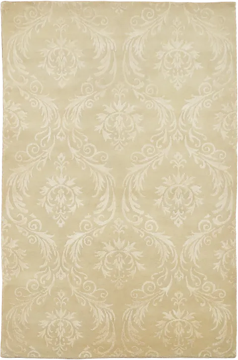Cream & Beige Damask Nepalese Area Rug 6x8