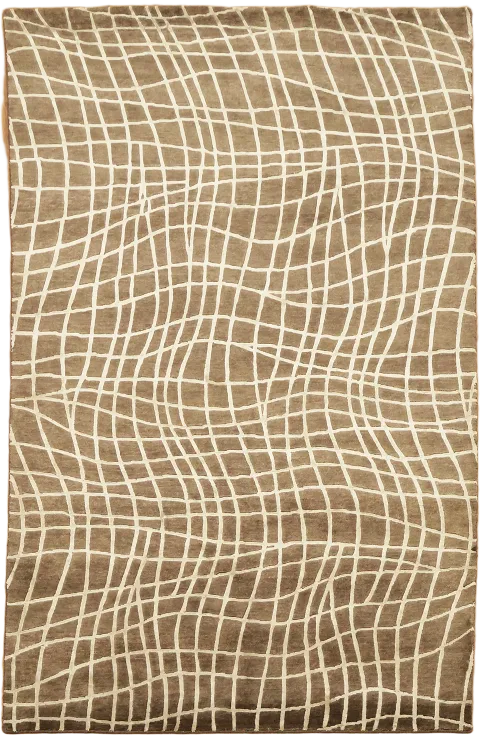 Brown & Ivory Abstract Wave Grid Nepalese Rug 5x8