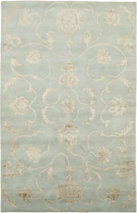 Light Blue Nepalese Floral Area Rug 5x8