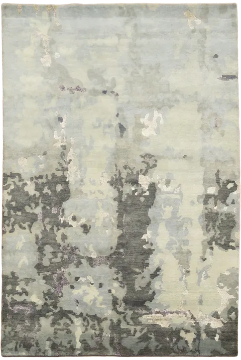 Ice Blue & Ivory Nepalese Abstract Area Rug 6x8