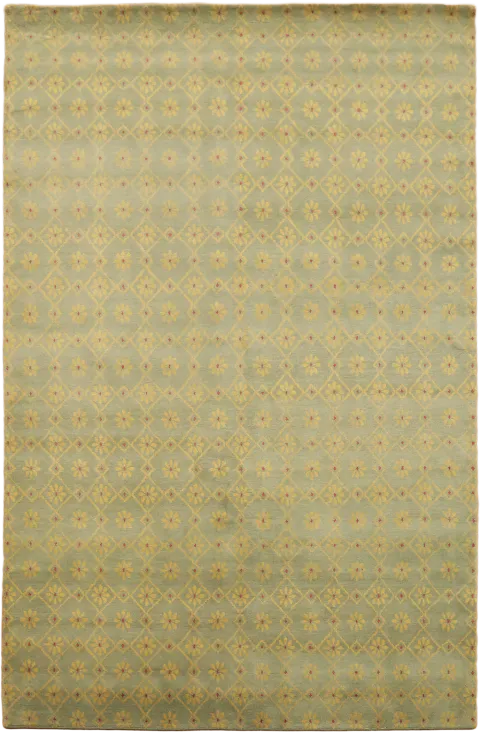 Sage Green & Yellow Floral Nepalese Area Rug 6x8