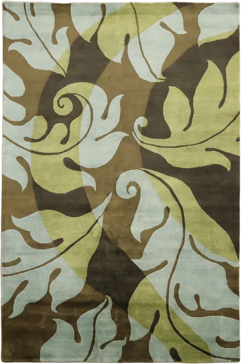 Brown & Green Nepalese Area Rug 5x8