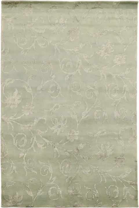 Sage Green Nepalese Floral Area Rug 6x8