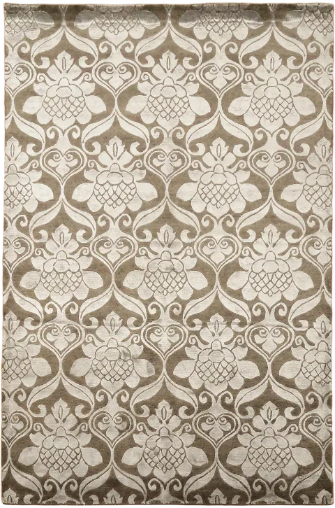 Taupe & Beige Nepalese Damask Area Rug 6x8