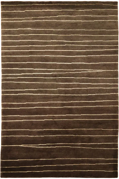 Modern Brown & Ivory Striped Nepalese Rug 6x9
