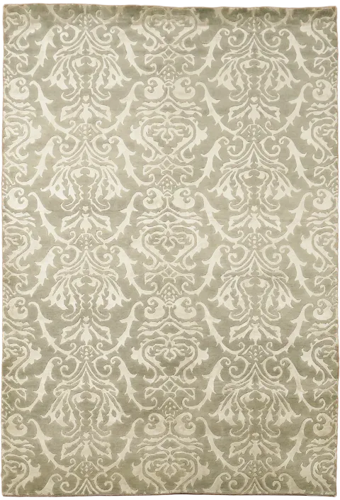 Neutral Ivory & Taupe Damask Nepalese Rug 6x8
