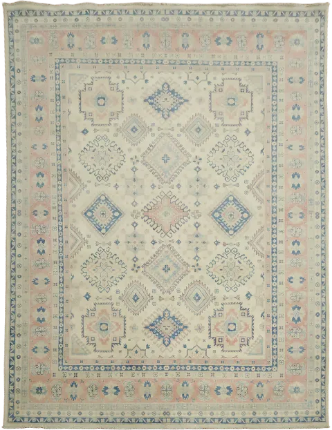 South-western Blue and Beige Kazak Pakistani Area Rug with Geometric Patterns 9x12