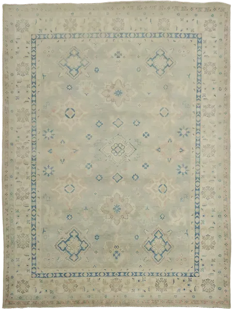 Antique-Inspired Muted Green Rug in Subtle Tones and Geometric Designs 9x12