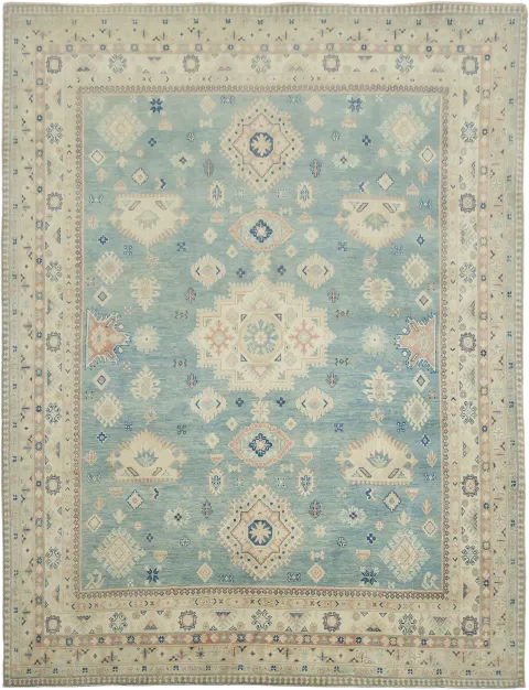 Charming Blue and Beige Kazak Pakistani Rug with Classic Design 8zx10