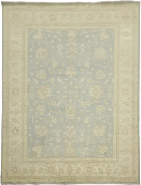 Traditional Patterned Light Blue and Beige Floral Hand-made Rug 9'x12'