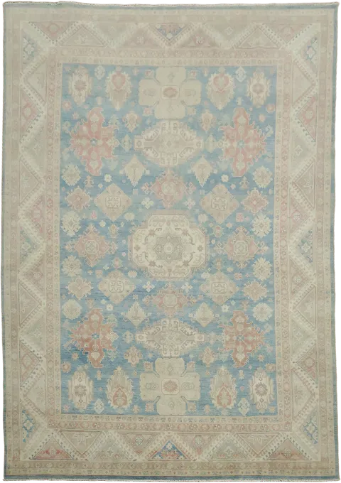Geometric Blue Wool Traditional Kazak Area Rug 9x12