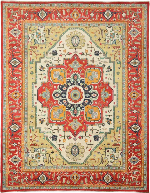 Traditional Geometric Hand-Knotted Vegetable Dye Rug 9'x12'