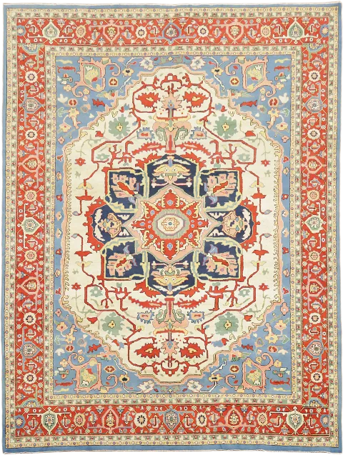 Luxurious  Red and Blue Heriz Serapi Hand-made One-Of-a-Kind Rug 9'x12'