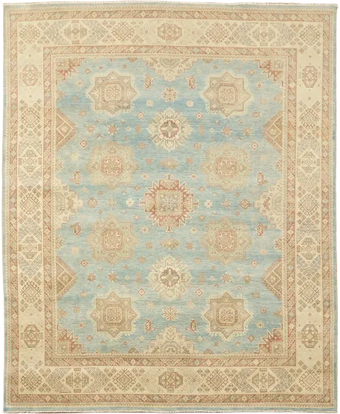 Classic Light Blue Kazak Pakistan Rug in Pastel Hues for Elegant Room Decor 8x10