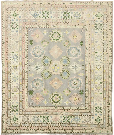 Traditional Light Blue and Pink Kazak Geometric Handmade Rug 8'x10'