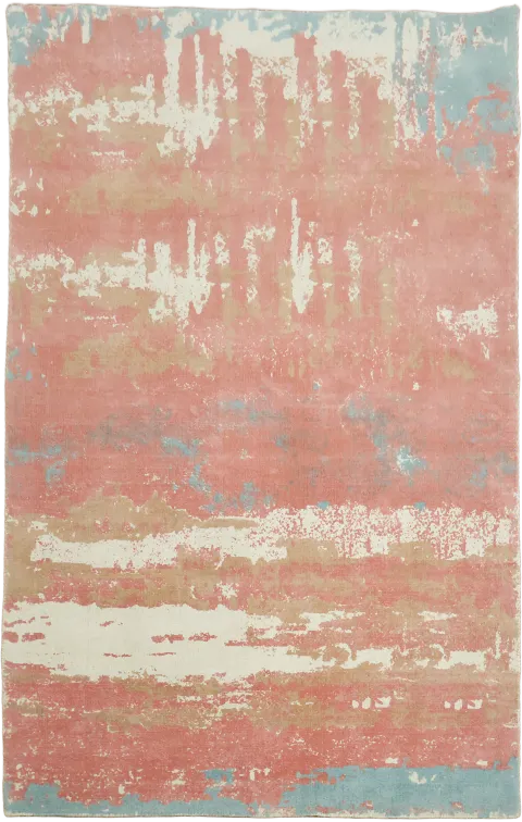 5x8 Coral & Light Blue Abstract Rug