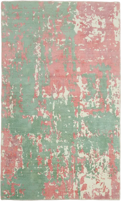 5x8 Sage Green & Coral Abstract Rug