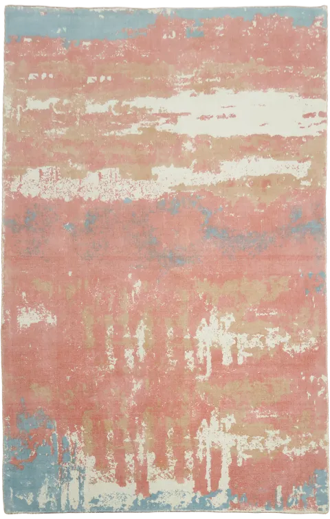 5x8 Salmon & Light Blue Abstract Area Rug
