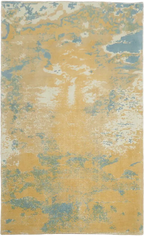 Soothing Blue & Gold Abstract Rug 5x8