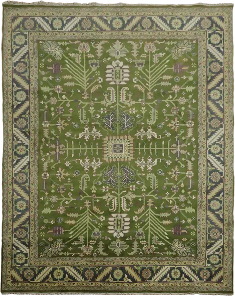 Classic Botanical Design on Lush Green Background Luxury Rug 12x15