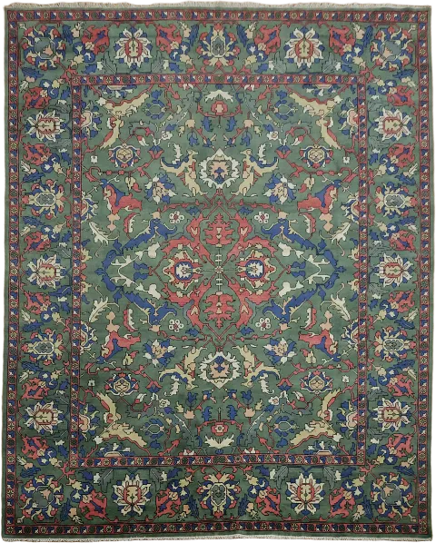 Traditional Green Oushak Persian Style Large Rug with Detailed Floral Design 12x15