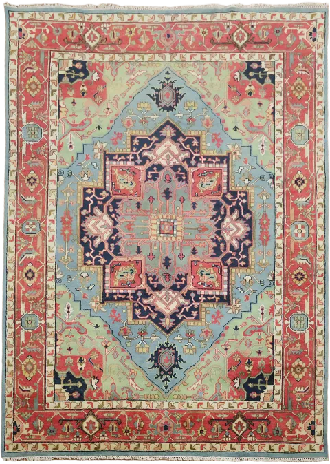 Traditional Light Blue and Green Persian Style Wool Rug 10'x14'
