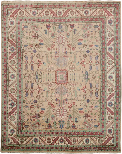 Large Peachy Tan and Green Vintage Inspired Persian Look Rug 12'x15'