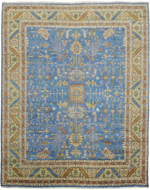 Elegant Traditional Azure Blue Persian Style Rug with Green Border 12'x15'