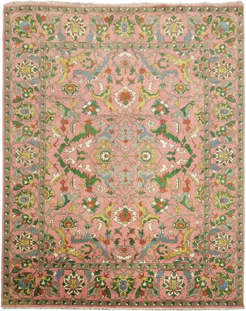 Elegant Traditional Pink and Green Handmade Wool Rug for Classic Decor 12x15