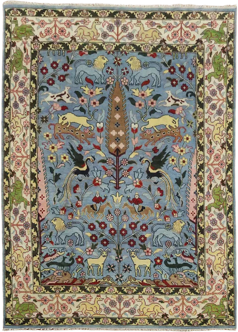 Majestic Animal-Inspired Design on Luxurious Blue Woven Rug 10'x14'