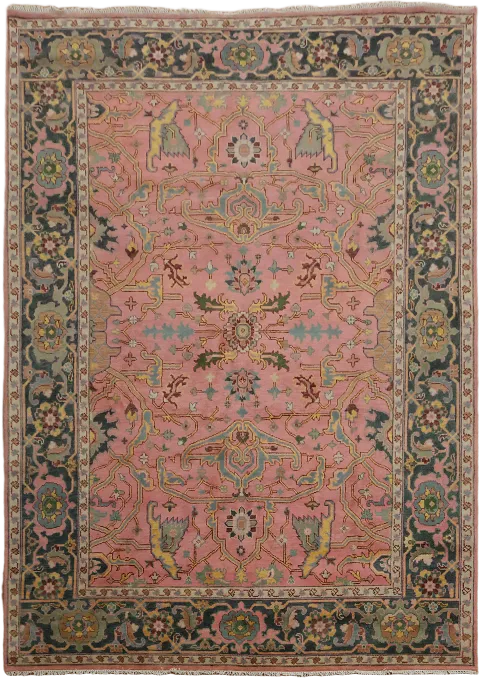 Soft Pink Persian-style Oushak Hand-Knotted Wool Rug 10'x14'