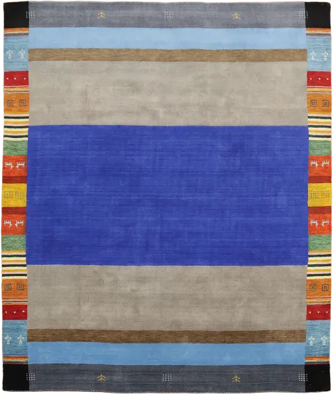 8x10 Blue & Gray Striped Gabbeh Tribal Area Rug