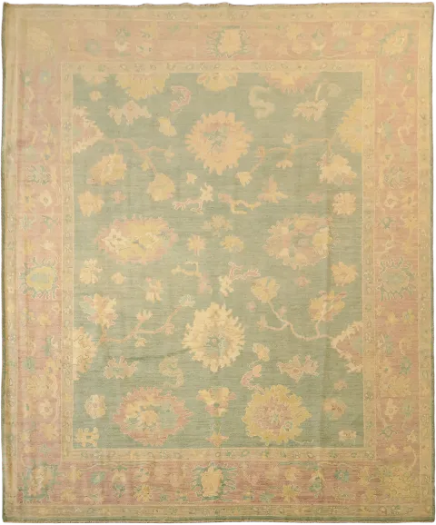 Muted Green Traditional Vegetable Dye Oriental Wool Oushak Area Rug 8x10