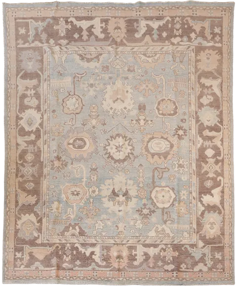Artisan Crafted Grey Oriental Wool Oushak Rug Featuring Classic Floral Motifs 8x10