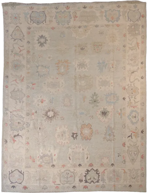 Vegetable Dye Grey Turkish Traditional Oushak Oriental Wool Area Rug 9x12